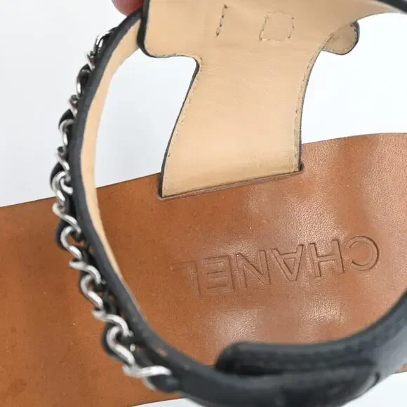 CHANEL Leather & Chain Strappy Heeled Sandals Size 40.5 - Picture 6 of 13